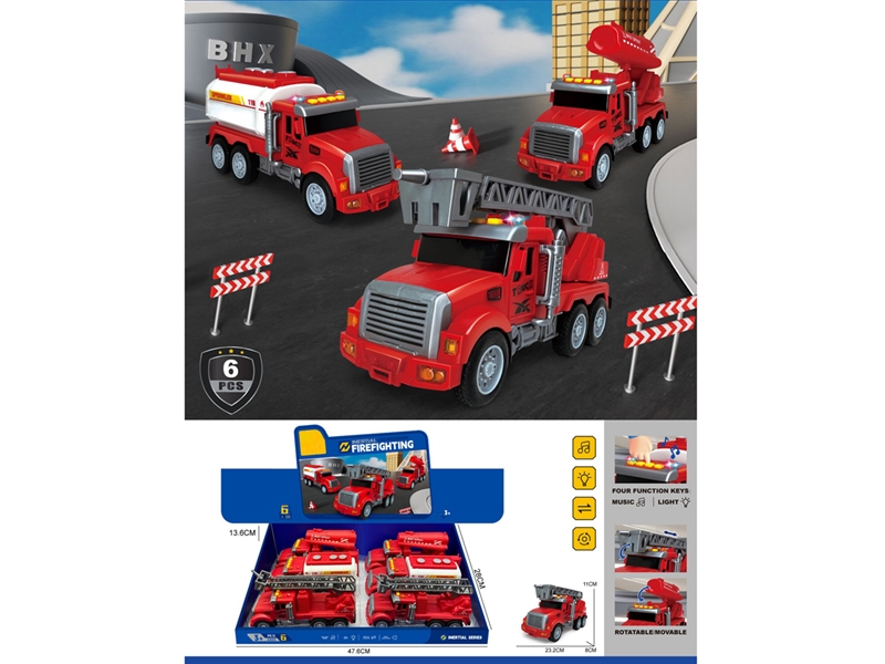 FRICTION FIRE TRUCK W/SOUND & LIGHT 3ASST,6PCS/DISPLAY BOX - HP1236090