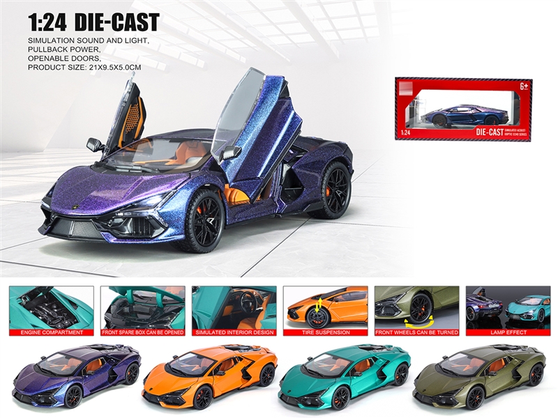 1：24 PULL BACK DIE-CAST CAR W/LIGHT & SOUND,4COLOURS - HP1236390