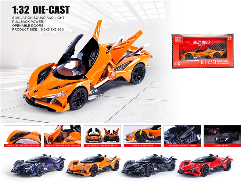 1：32 PULL BACK DIE-CAST CAR W/LIGHT & SOUND & CAN OPEN THE DOOR,4COLOURS - HP1236413