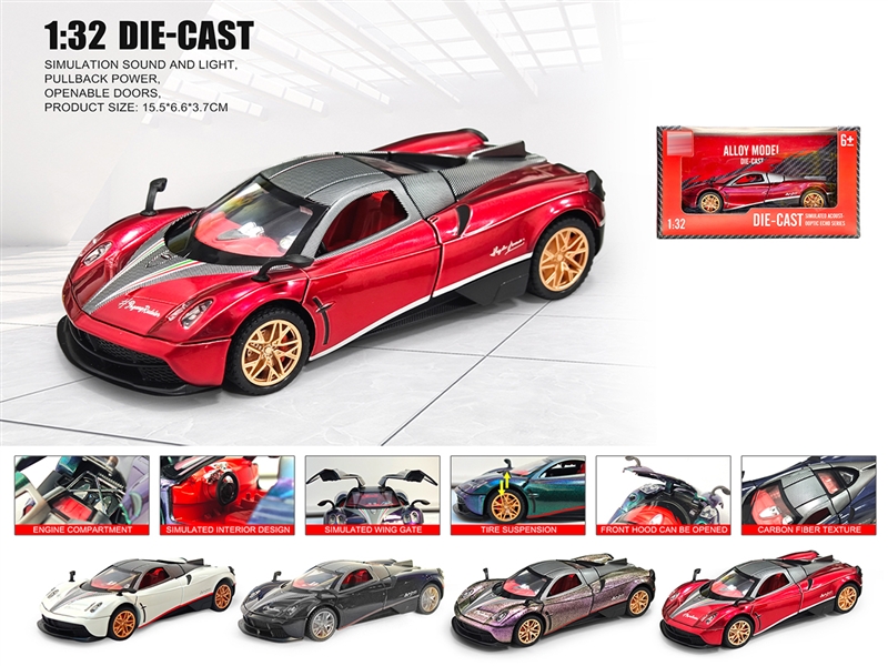 1：32 PULL BACK DIE-CAST CAR W/LIGHT & SOUND & CAN OPEN THE DOOR,4COLOURS - HP1236423