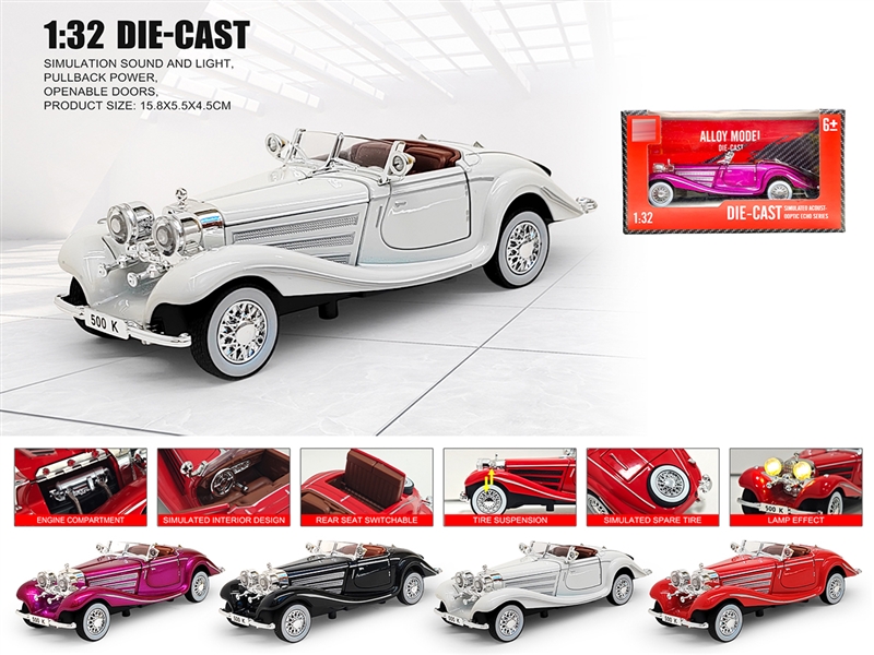 1：32 PULL BACK DIE-CAST CAR W/LIGHT & SOUND & CAN OPEN THE DOOR,4COLOURS - HP1236439