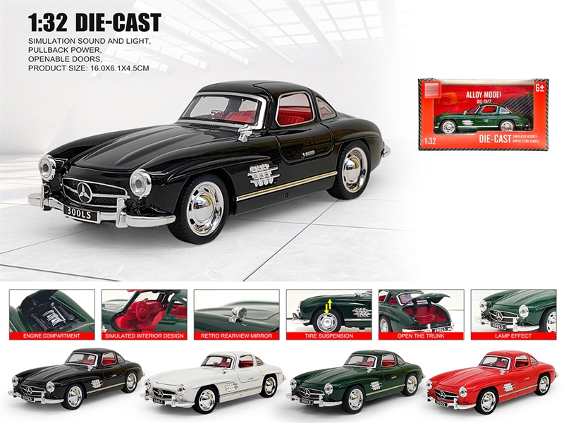 1：32 PULL BACK DIE-CAST CAR W/LIGHT & SOUND & CAN OPEN THE DOOR,4COLOURS - HP1236440