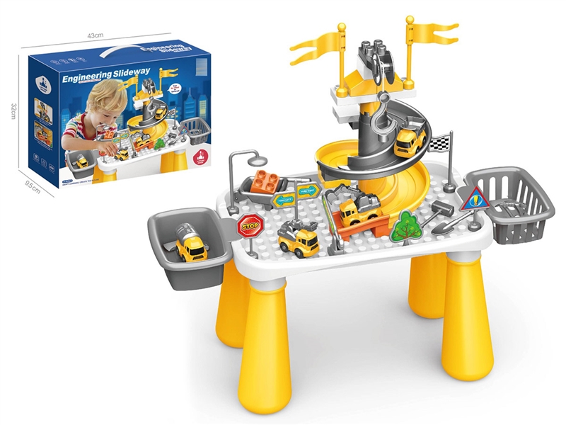 BUILDING BLOCK TABLE W/CATAPULT RAIL DIE-CAST CAR - HP1236855