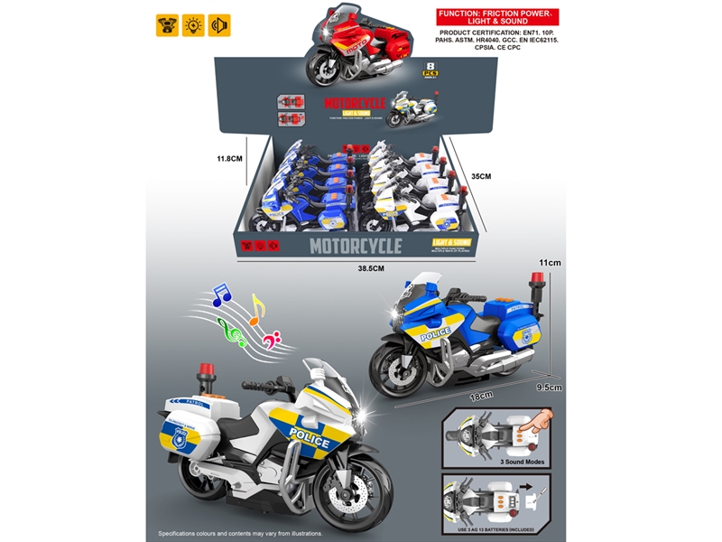 FRICTION MOTORCYCLE W/LIGHT & MUSIC , 8PCS/DISPLAY BOX - HP1236858
