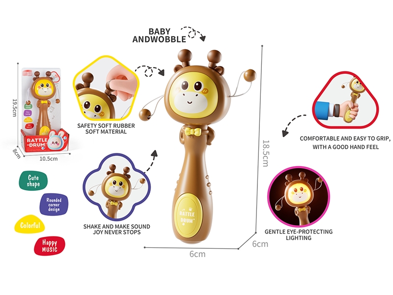 声光牙胶长颈鹿摇摇乐触摸拨浪鼓产品尺寸：6*6*18.5CM - HP1238230