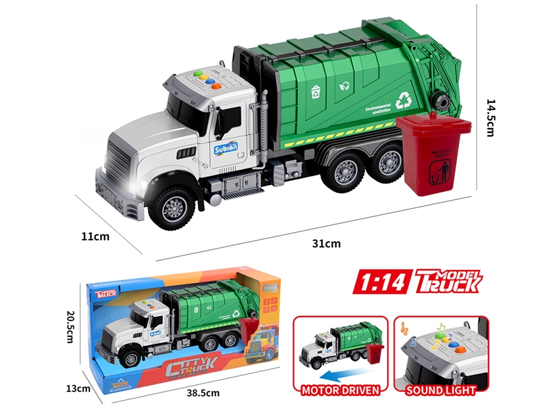1:14 FRICTION SANITATION TRUCK W/LIGHT & MUSIC(INCLUDED BATTERY） - HP1241037