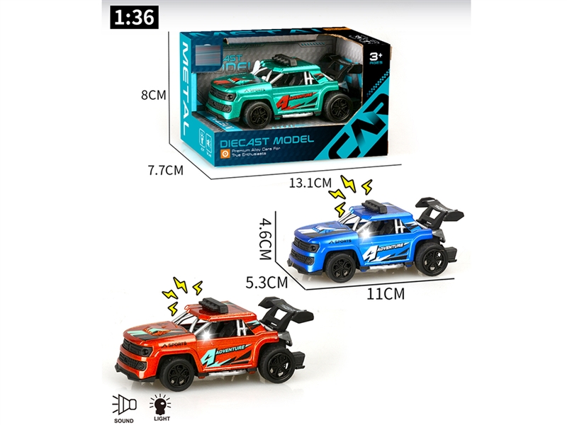 PULL BACK DIE-CAST CAR W/LIGHT & MUSIC,3COLOURS - HP1242911
