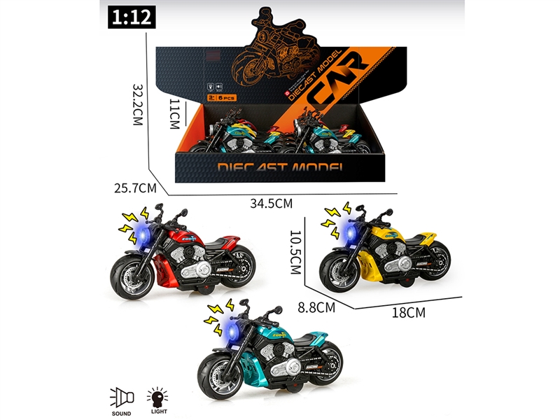 1:12 FRICTION DIE-CAST MOTORCYCLE W/LIGHT & MUSIC, 6PCS/DISPLAY BOX - HP1242946