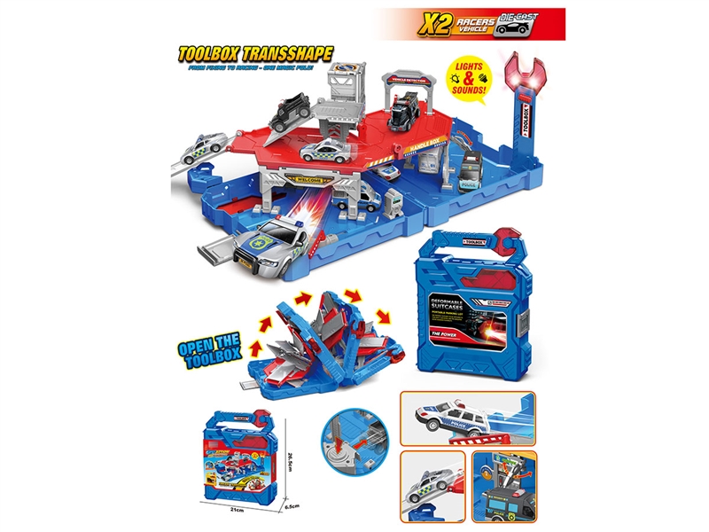 PARKING LOT TOOL BOX W/FREE WAY DIE-CAST CAR 2PCS & LIGHT & MUSIC(INCLUDE BATTERY) - HP1243414