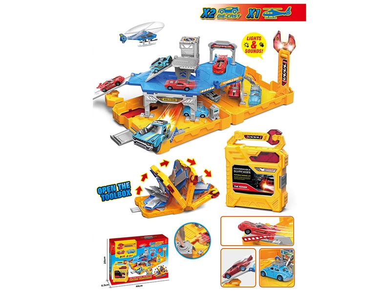 PARKING LOT TOOL BOX W/FREE WAY DIE-CAST CAR 2PCS & PLANE 1PCS & LIGHT & MUSIC(INCLUDE BATTERY) - HP1243416
