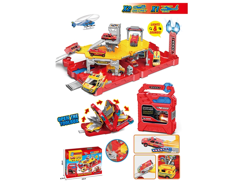 PARKING LOT TOOL BOX W/FREE WAY DIE-CAST CAR 2PCS & PLANE 1PCS & LIGHT & MUSIC(INCLUDE BATTERY) - HP1243417