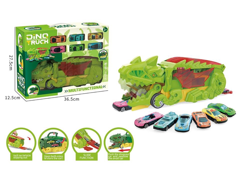 DINOSAUR STORAGE TRUCK W/PULL BACK CAR 6PCS - HP1246465
