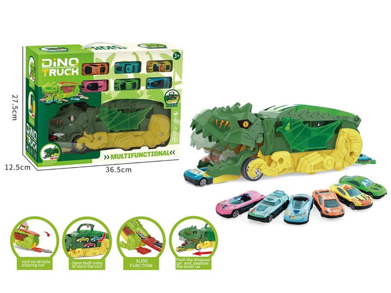 DINOSAUR STORAGE TRUCK W/PULL BACK CAR 6PCS - HP1246466