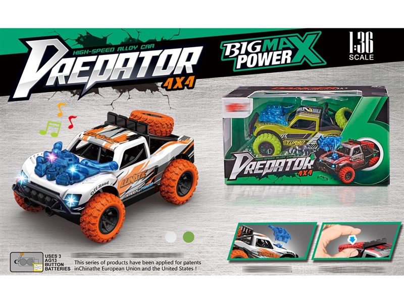 1:36 PULL BACK DIE-CAST CAR W/LIGHT & MUSIC,2COLOURS - HP1250244