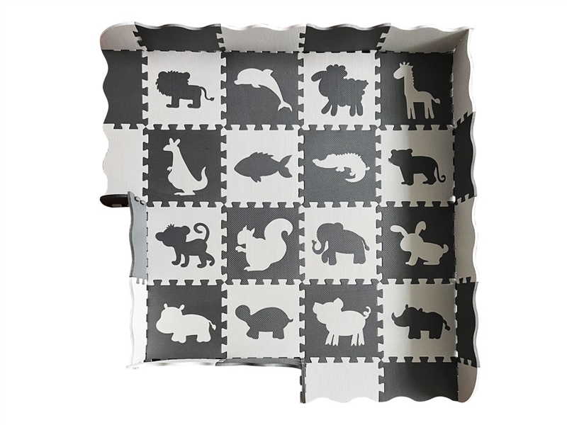 EVA拼图地垫16片动物+围边：浅灰/深灰 - HP1250869