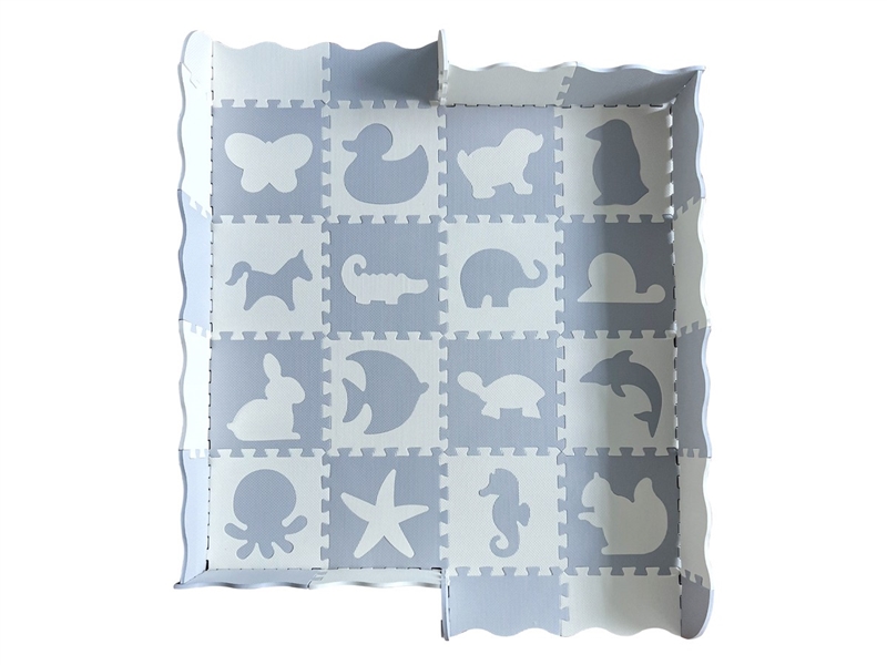 EVA拼图地垫16大片动物几何图形+围边 浅灰+米白 - HP1250870