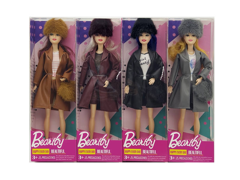 11寸实身9关节时尚皮衣芭比 4色混装 - HP1250933