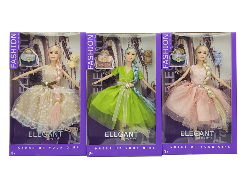 11寸实身11关节时尚礼服芭比+包包+小熊 3款混装 - HP1250938