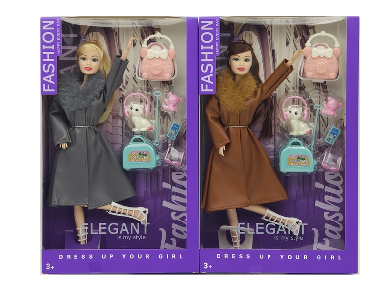 11寸实身11关节时尚皮衣芭比+配件套装+包包2色混装 - HP1250940