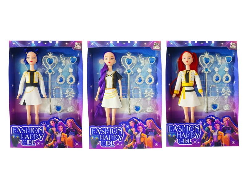 开窗盒11.5寸实身多关节K-POP猎魔女团露米米拉佐伊芭比配皇冠棒饰品（衣服，发型多款多色混装） - HP1251011