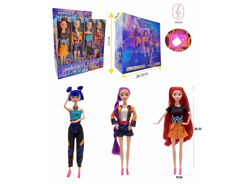 开窗盒11.5寸实身多关节英文音乐身K-POP猎魔女团露米米拉佐伊芭比混装（衣服，发型多款多色混装） - HP1251014