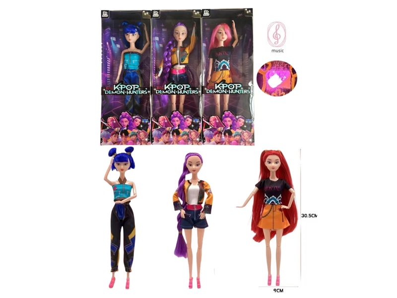 开窗盒11.5寸实身多关节英文音乐身K-POP猎魔女团露米米拉佐伊芭比混装（衣服，发型多款多色混装） - HP1251015