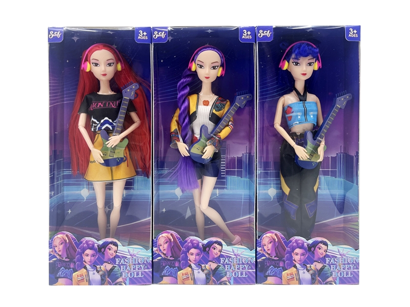 11寸实身十二关节灯光音乐猎魔女团娃娃 配贝斯和耳机 3款混装 - HP1251025