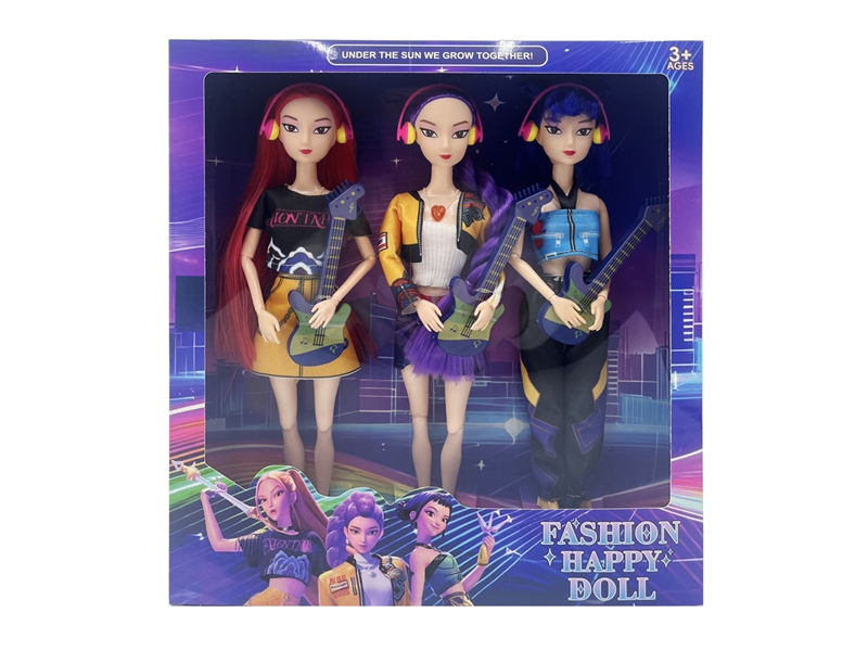 3只装11寸实身十二关节灯光音乐猎魔女团娃娃 配贝斯和耳机 - HP1251027