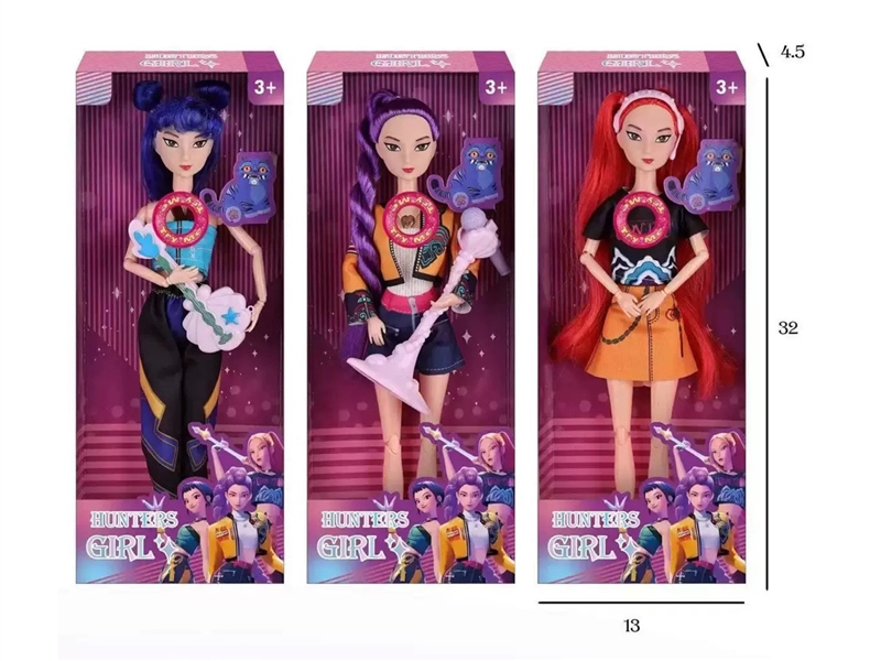 K-POP 猎魔女团真人版11.5寸12关节实身带七彩灯光主题曲米佐伊米cospiay朋克芭比带驻唱话筒三款混装 - HP1251039