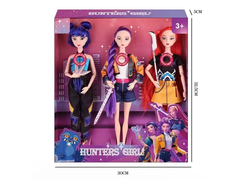 K-POP 猎魔女团真人版11.5寸12关节实身带七彩灯光主题曲Rumi鲁米打歌芭比带武器3人混装 - HP1251042