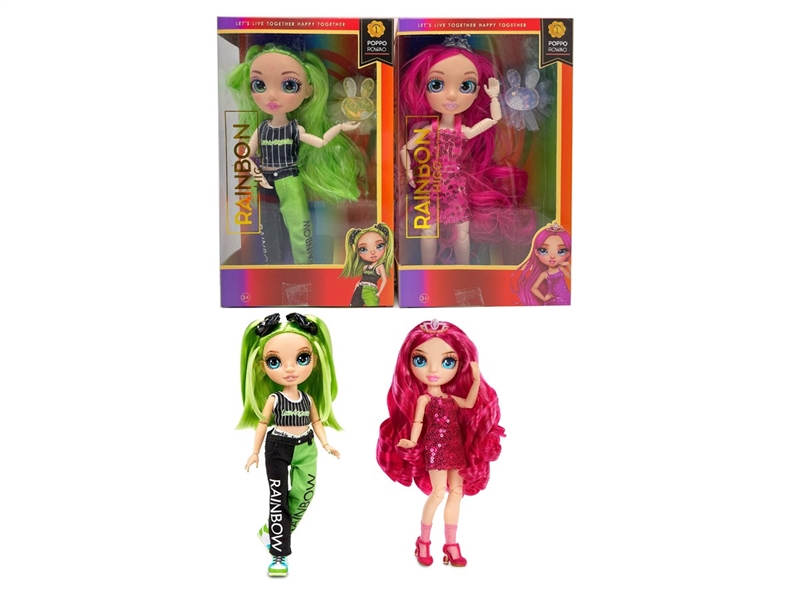 高档礼物主题 1比1  10寸12关节实身真玻璃眼珠Rainbow high惊喜彩虹高中宝宝带七彩婚纱珠片发夹2款混装 - HP1251045