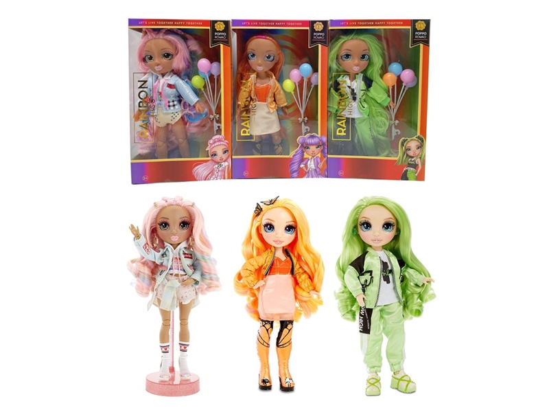 高档礼物主题 1比1  10寸12关节实身真玻璃眼珠Rainbow high惊喜彩虹高中宝宝带气球3款混装 - HP1251048