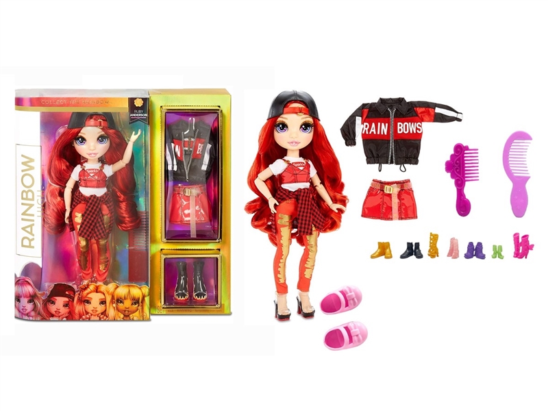 高端时尚主题 1比1   10寸12关节实身真玻璃眼珠Rainbow high惊喜彩虹高中宝宝带大梳。2双鞋子带高端三件套装 - HP1251051