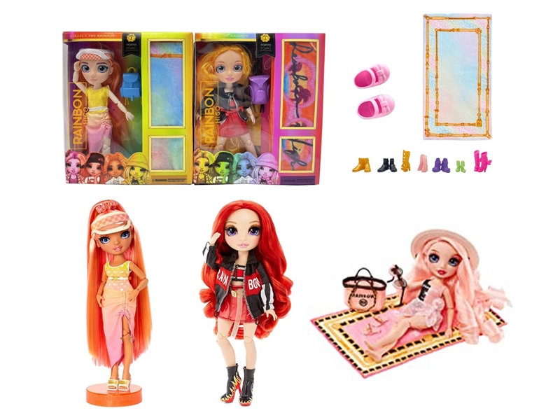 高端冬天主题 1比1   10寸12关节实身真玻璃眼珠Rainbow high惊喜彩虹高中宝宝带。高端毛毯。彩虹主题书包 - HP1251053