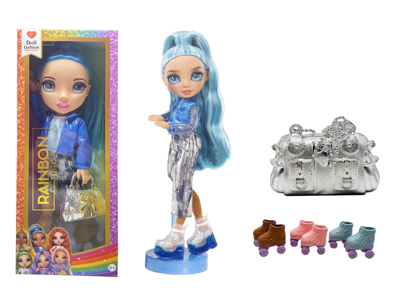 高端冬天系列  16寸搪胶带灯光音乐主题曲Rainbow high惊喜彩虹高中带溜冰鞋、彩虹大手提包 - HP1251054