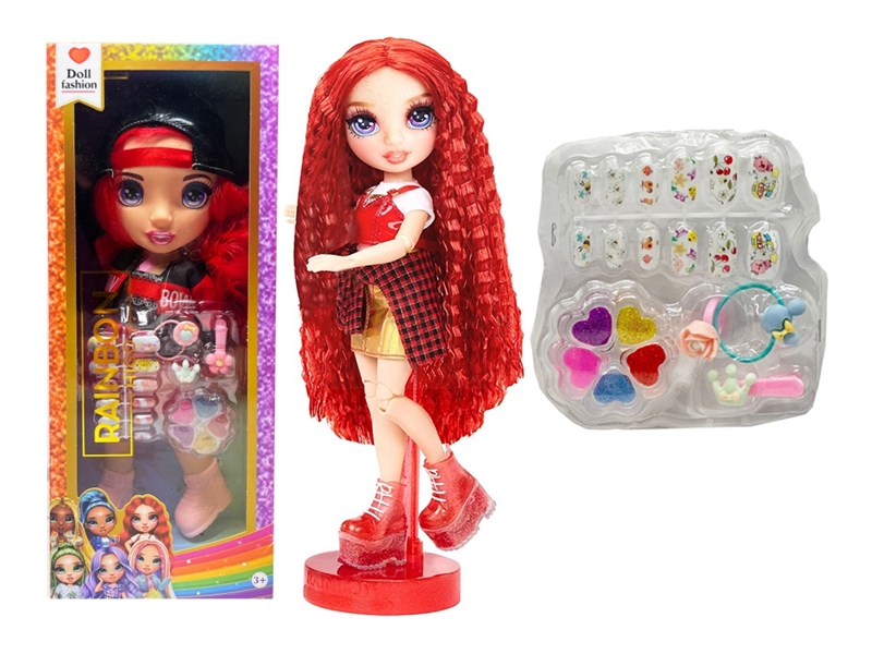 高端彩妆系列 16寸搪胶带灯光音乐主题曲Rainbow High惊喜彩虹高中带  美甲，发夹。彩妆油  5件套 - HP1251055