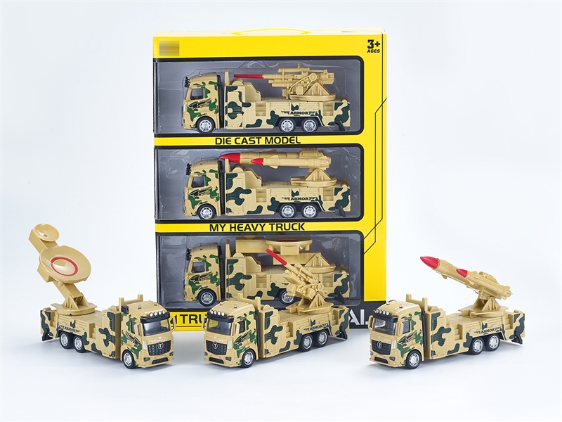 1:32 沙漠黄回力合金军事车，3只/手提开窗盒 - HP1251363