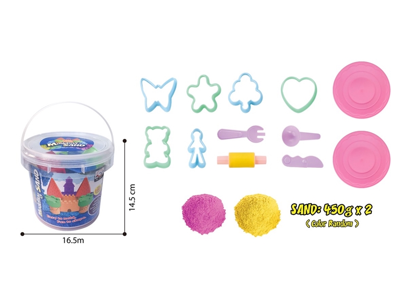 大圆桶装-900g太空沙+DIY面杖沙模10件套+盘子2个
（2色沙） - HP1251515