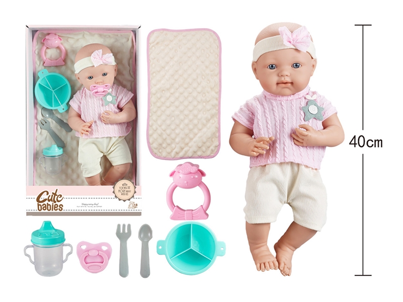 16寸全搪初生婴儿，带奶嘴，摇铃，夜光杯，餐具，被子，无IC，无功能 - HP1251654