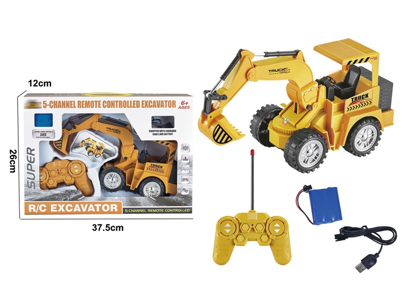 遥控灯光工程车（挖掘机、5通带七彩灯、前进、后退） - HP1251957