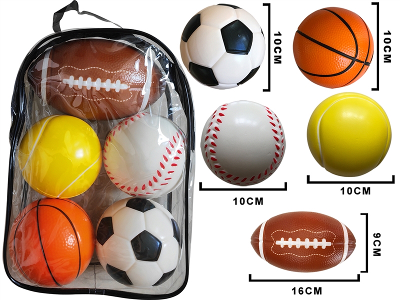 5粒PU球(10CM足球、10CM篮球、10CM网球、10CM棒球、16CM橄榄球) - HP1252173