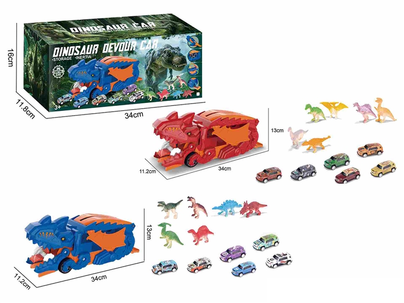 DINOSAUR STORAGE TRUCK SET W/PULL BACK DIE-CAST CAR 3PCS ,2COLOURS - HP1255782