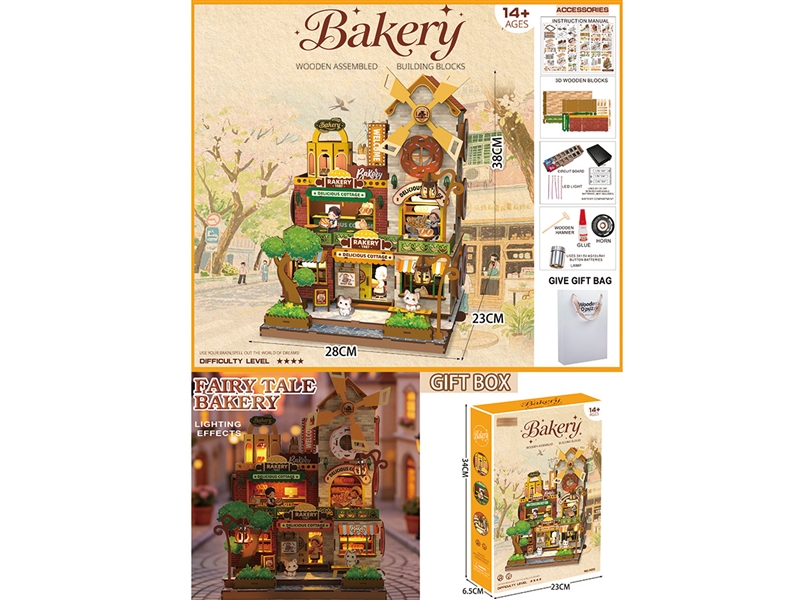 3D WOODEN BUILDING BLOCKS W/LIGHT & MUSIC（NOT INCLUDED BATTERY） - HP1256332