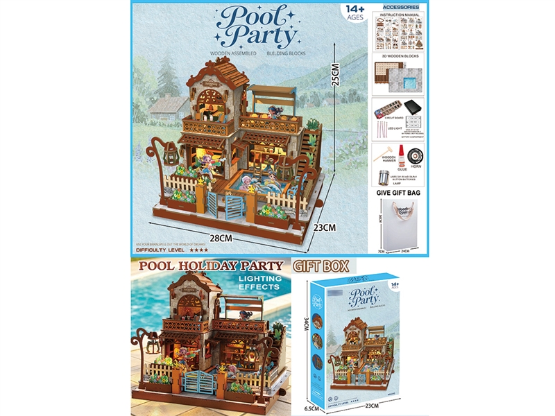 3D WOODEN BUILDING BLOCKS W/LIGHT & MUSIC（NOT INCLUDED BATTERY） - HP1256337