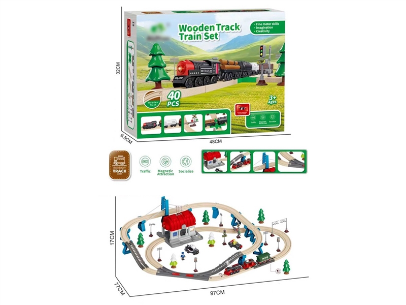 B/O WOODEN TRACK TRAIN 96PCS W/LIGHT & SOUND & SPRAY - HP1257381