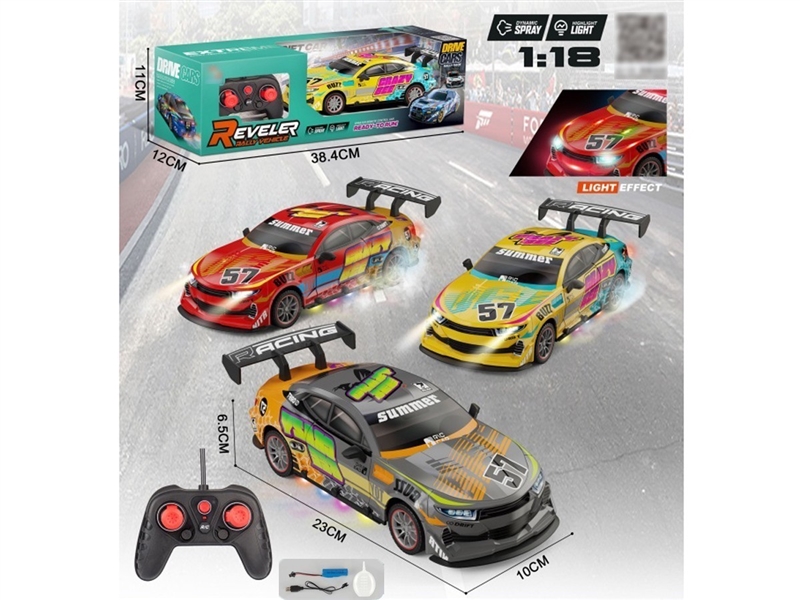 1:18 5-CHANNEL R/C CAR W/LIGHT & SPRAY(INCLUDED BATTERY）,3COLOURS - HP1257856
