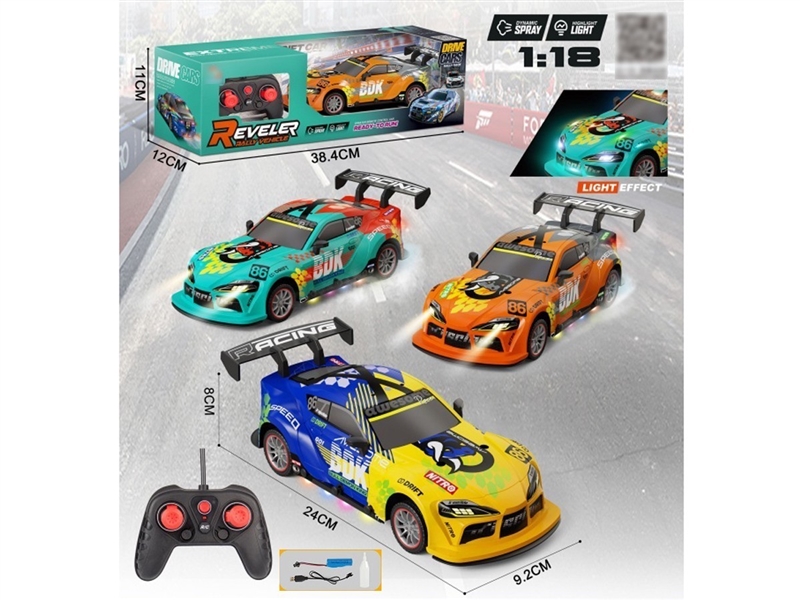 1:18 5-CHANNEL R/C CAR W/LIGHT & SPRAY(INCLUDED BATTERY）,3COLOURS - HP1257857