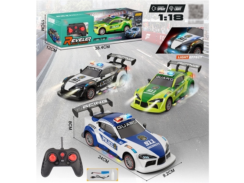 1:18 5-CHANNEL R/C CAR W/LIGHT & SPRAY(INCLUDED BATTERY）,3COLOURS - HP1257863