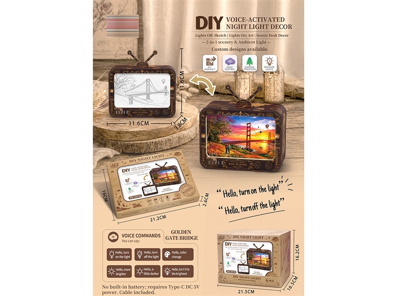 WOODEN VOICE-CONTROLLED NIGHT LIGHT ORNAMENTS,6PCS/DISPLAY BOX - HP1259707