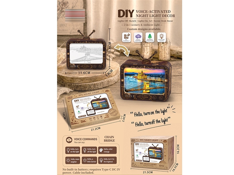 WOODEN VOICE-CONTROLLED NIGHT LIGHT ORNAMENTS,6PCS/DISPLAY BOX - HP1259708